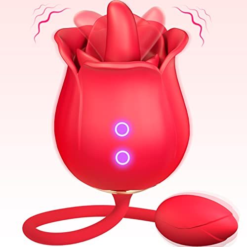 Rose Toy Vibrator for Women, Tongue Licking Vibrator with Vibrating Egg, G Spot Rose Vibrator, Clitoral Vibrator Dildo Stimulator Vaginal and Anal Sex Toy 2 in 1 Nipple Sucker Oral Sex Vibrating Ball