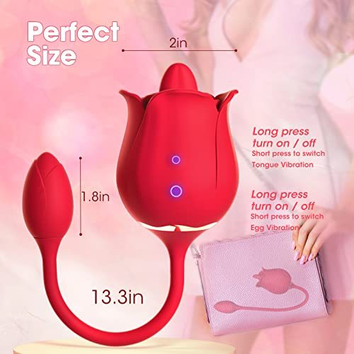 Rose Toy Vibrator for Women, Tongue Licking Vibrator with Vibrating Egg, G Spot Rose Vibrator, Clitoral Vibrator Dildo Stimulator Vaginal and Anal Sex Toy 2 in 1 Nipple Sucker Oral Sex Vibrating Ball