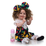 Boneca Bebê Reborn Silicone Menina Saia Fruta Olhos Castanhos 55cm IG-516