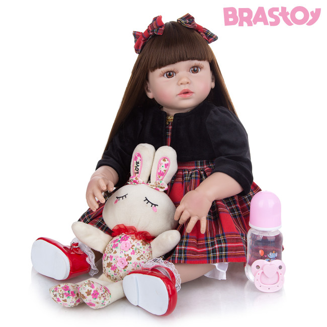 Boneca Bebê Reborn Silicone Menina Princesa Olhos Castanhos 60cm IG-590