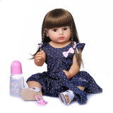 Boneca Bebê Reborn Silicone Menina Saia azul Olhos Castanhos 55cm IG-514