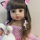 Boneca Bebê Reborn Silicone Menina Pigtail Olhos Castanhos 55cm IG-520