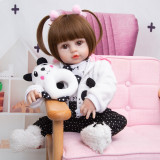 Boneca Bebê Reborn Silicone Menina Panda Olhos Castanhos 48cm IG-510