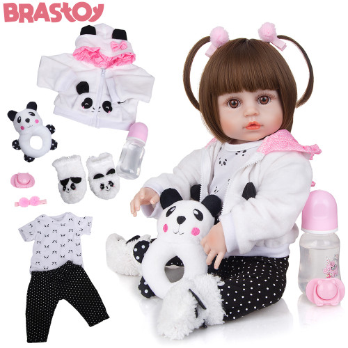 Boneca Bebê Reborn Silicone Menina Panda Olhos Castanhos 48cm IG-510