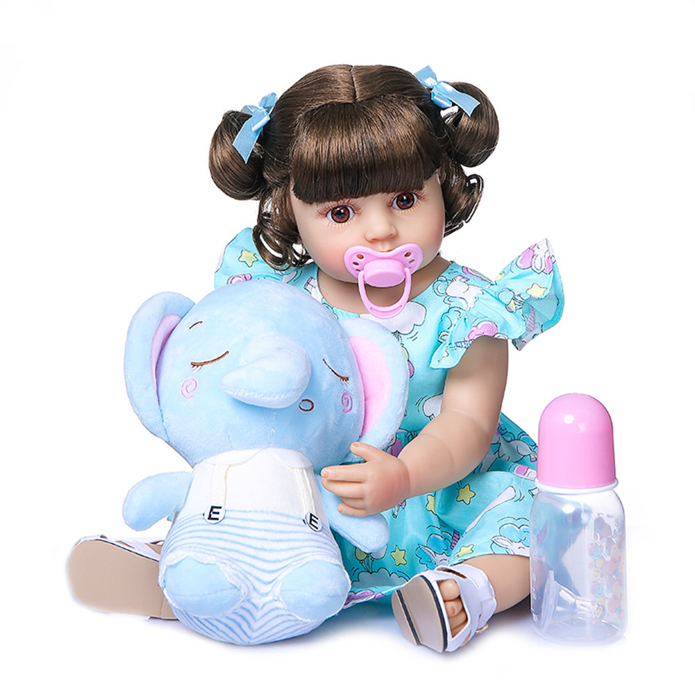 Boneca Bebê Reborn Silicone Menina Elefante Olhos Castanhos 55cm IG-530