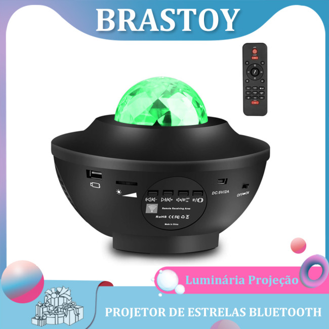 Brastoy Luminaria Luz LED USB Bluetooth Projetor Estrelas e Musica RGB (Preto)