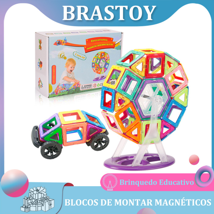 R$ 143.01 - Brastoy Blocos Montar Magnéticos Brinquedo Educativo Infantil  68 Peças - www.topboneca.com