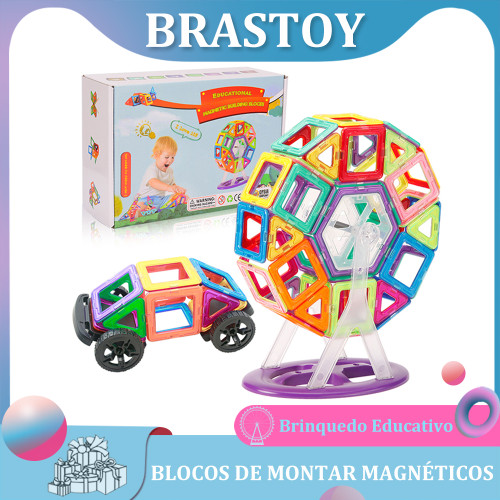 Brastoy Blocos Montar Magnéticos Brinquedo Educativo Infantil 68 Peças