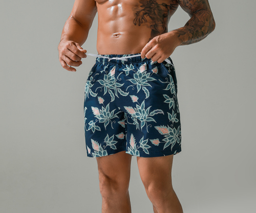 Summer light and thin quick drying beach pants men's printed swimming trunks quarter Shorts Large underpants
