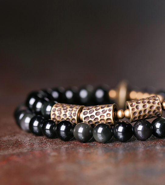 Eye colored Obsidian Obsidian beads double-layer Bracelet female retro personality Design Bracelet male adjustable