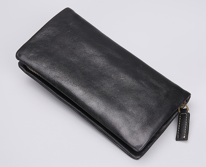 Handbag men's leather zipper Long Wallet large capacity leisure men's top leather handbag
