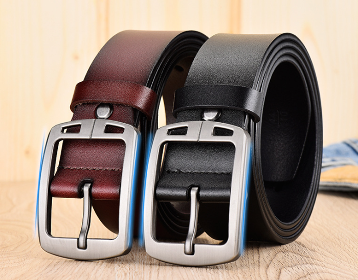 Men's needle buckle two-layer cowhide leather belt retro versatile business wide belt men