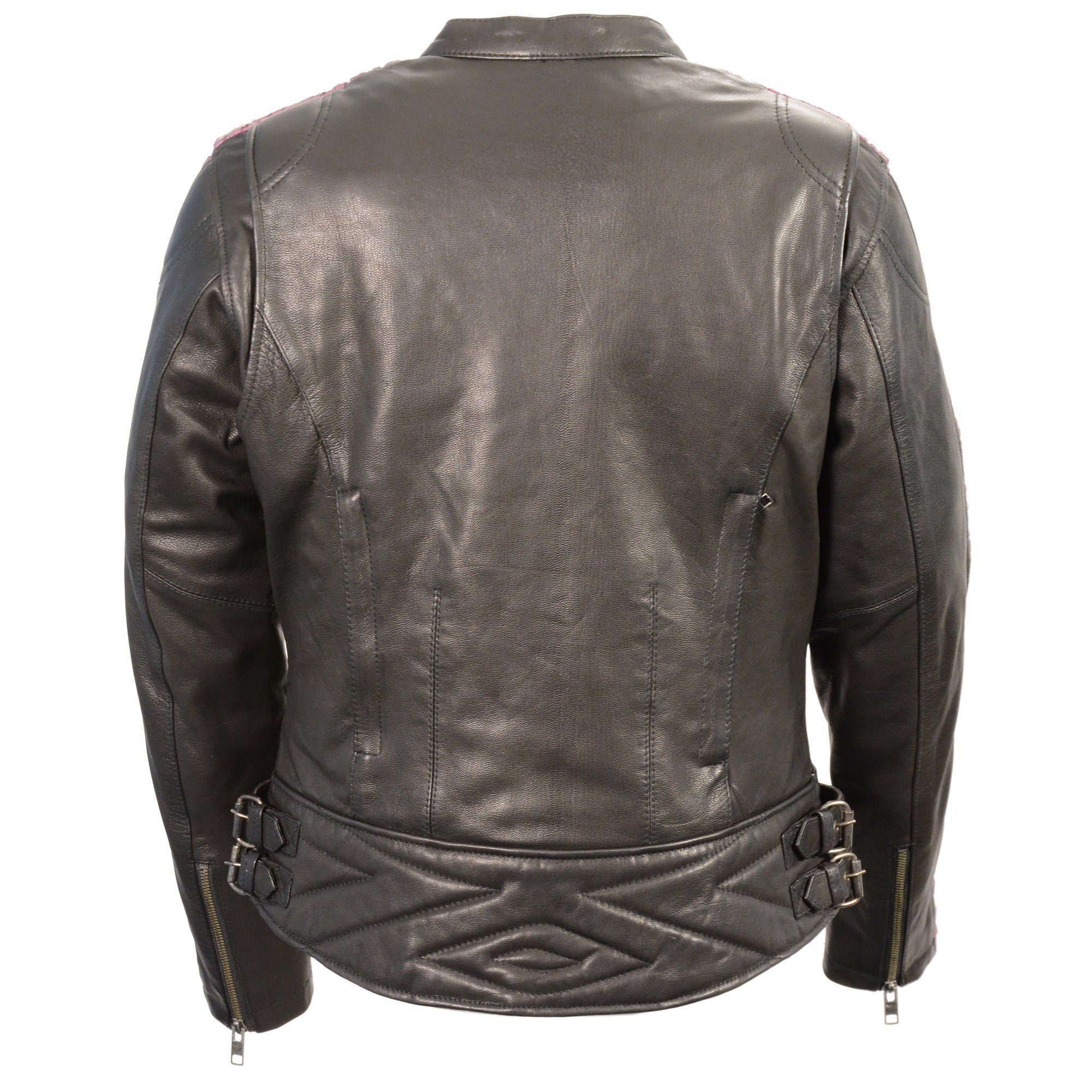 X-Small Milwaukee Leather MLL2571 Ladies Black Lightweight Leather Racer Jacket with Crinkled Arm Detailing 