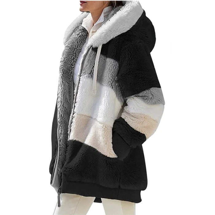 Women's autumn winter jacket stitching women's hooded coat patchwork faux fur parkas jackets for women 2021 ladies clothing