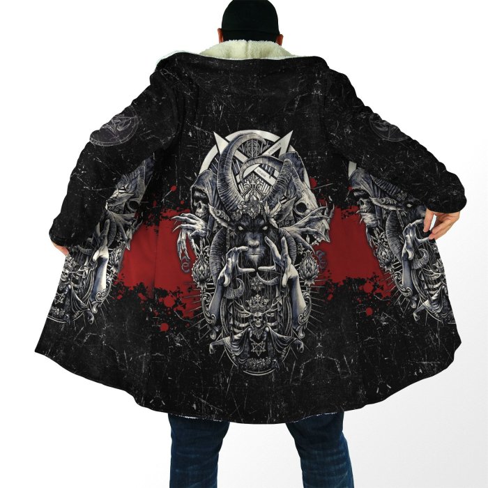 Winter Mens Hooded cloak Satanic Skull symbol Tattoo 3D Printing Fleece wind breaker Unisex Casual Thick Warm Hood cloak PF09