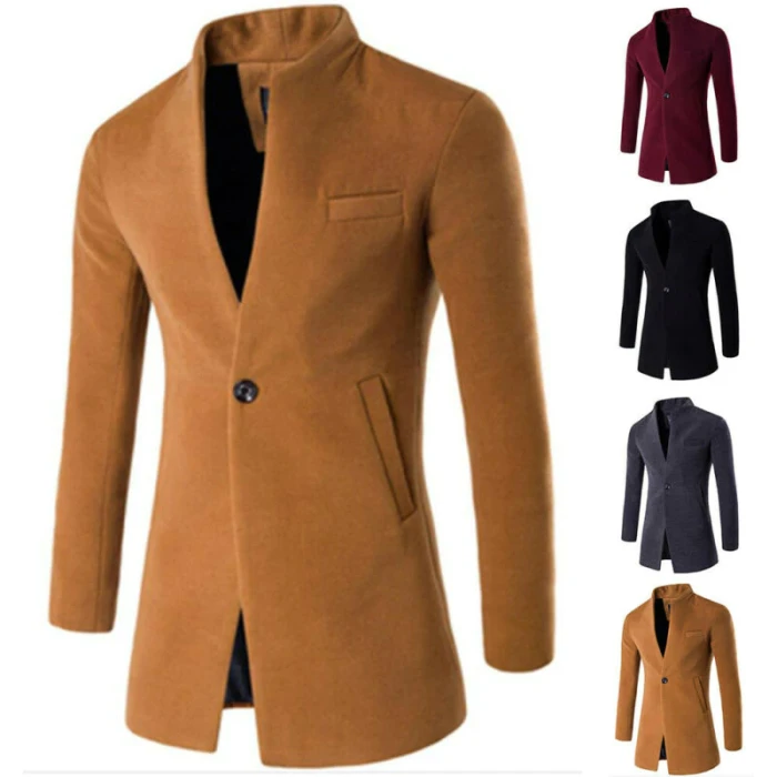 Mens Clothing Plain One Button Pocket Coat Casual Outdoor Overcoat Warm Winter Solid Color Fashion V-neck Tops for Man Hot