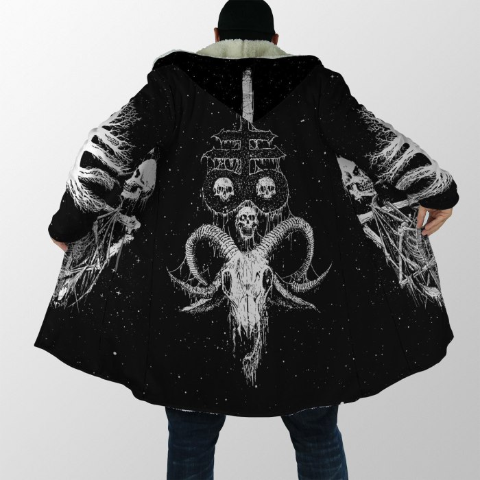 Winter Mens Hooded cloak Satanic Skull symbol Tattoo 3D Printing Fleece wind breaker Unisex Casual Thick Warm Hood cloak PF09