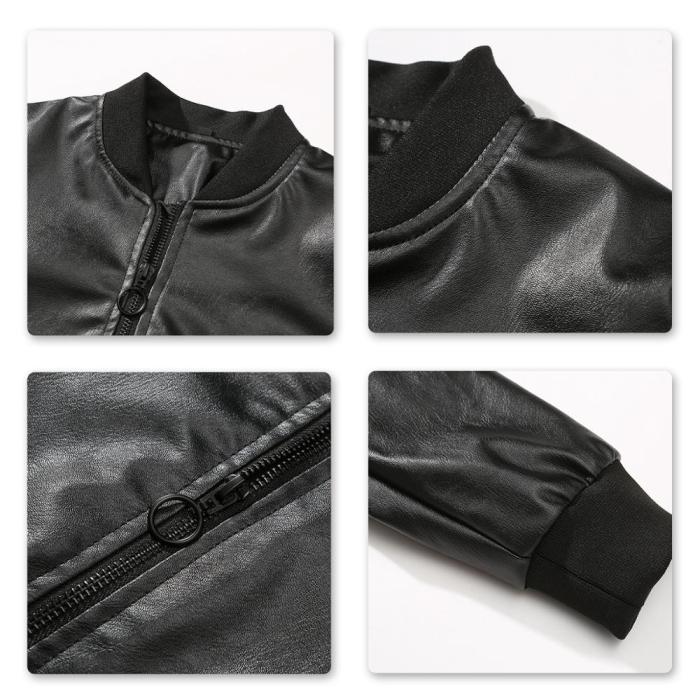 Women's Casual Pu Leather Jacket Woman Zipper Loose Black Punk Stand Collar Pockets Leather Coat Autumn Femme Streetwear