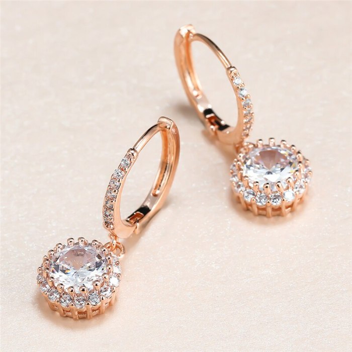 Female Luxury White Zircon Hoop Earrings Classic Rose Gold Color Wedding Earrings Trendy Bride Round Crystal Earrings For Women