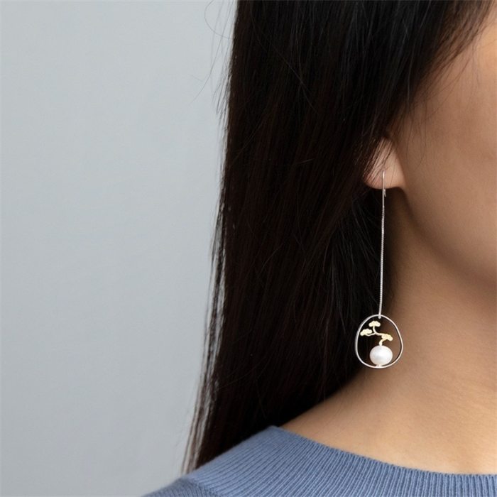 INATURE Tree of Life 925 Sterling Silver Freshwater Pearl Drop Earrings For Women Geometric Earring Wedding Jewelry
