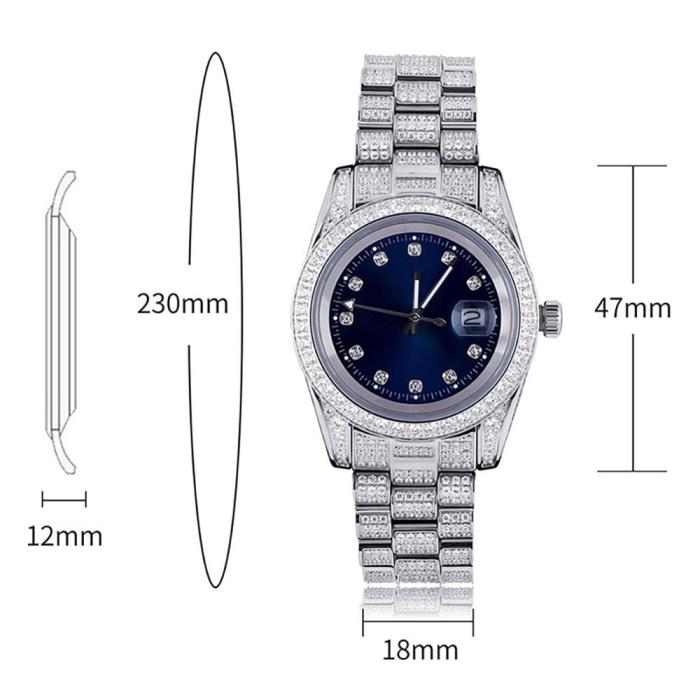 TOPGRILLZ Iced Presidential Mens Watch Luxury 18K White Gold Watch Hip Hop Charm Jewelry For Gift