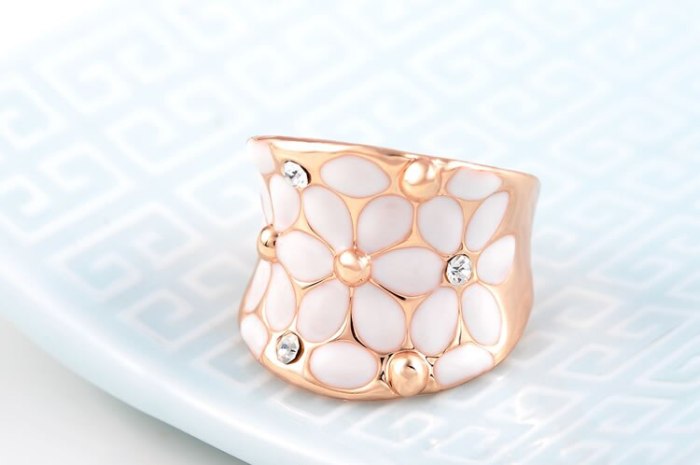 AENINE Rose Gold Color Flower Jewelry For Women Hochzeit Schmuck Rings+Earrings Enamel Jewelry Sets for Bridal L2010422325