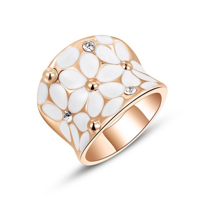 AENINE Rose Gold Color Flower Jewelry For Women Hochzeit Schmuck Rings+Earrings Enamel Jewelry Sets for Bridal L2010422325