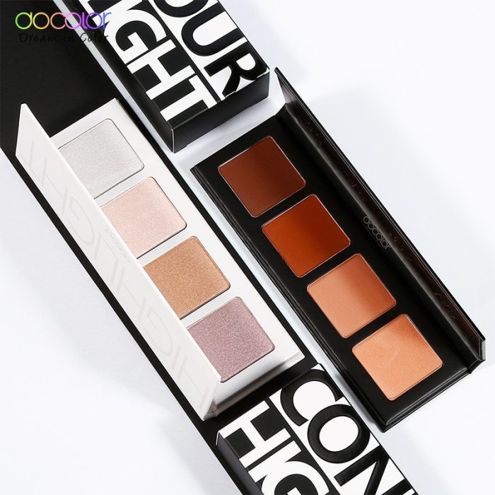 Docolor 4 Colors Highlighter Makeup Shimmer Powder Highlighter Palette and 4 Colors Face Make Up Contouring Bronzer Cosmetics