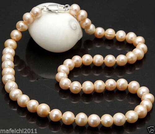 8-9MM Real Natural Pink Akoya Cultured Pearl necklace earrings set 18