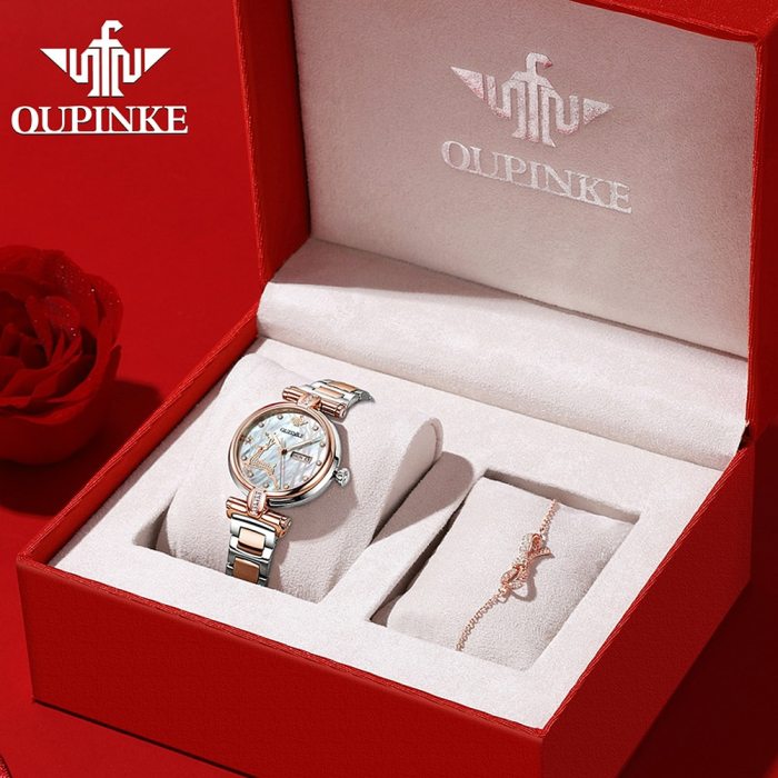 OUPINKE Automatic watches for Women Classic 3D deer luxury Mechanical Sapphire Crystal Rose Gold ladies watch Montre femme 3180