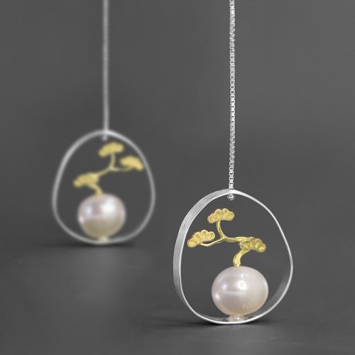 INATURE Tree of Life 925 Sterling Silver Freshwater Pearl Drop Earrings For Women Geometric Earring Wedding Jewelry
