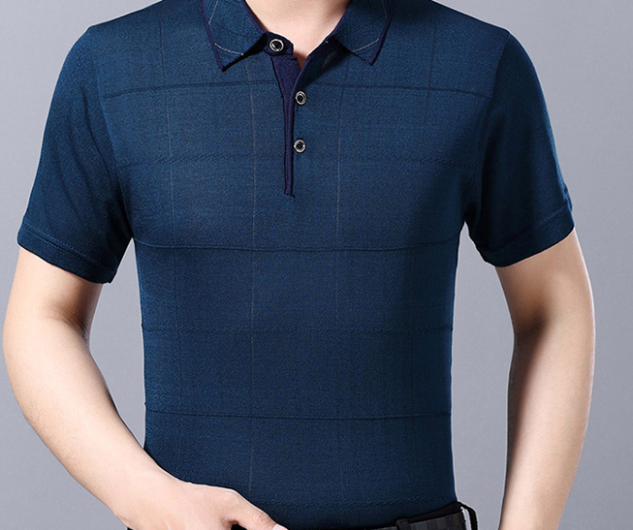 T-shirt summer clothes middle-aged men's ice silk summer clothes middle-aged and elderly men's lapel