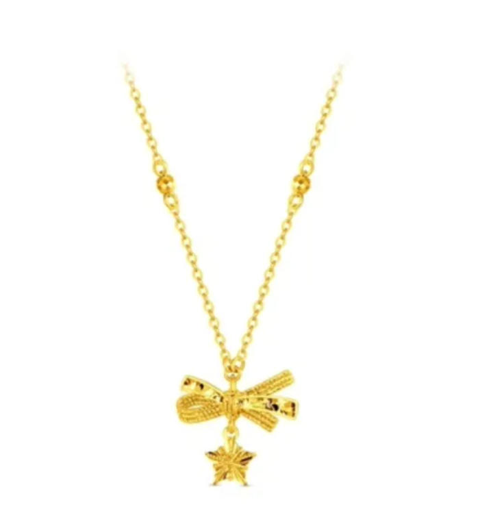 Bows and stars gold-plated gold necklace 4.5g