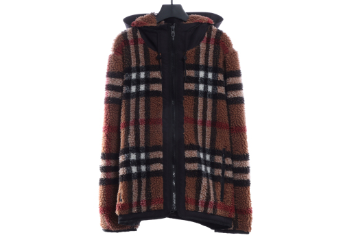 Burb3rry  BBR 22FW Teddy check lamb hooded jacket