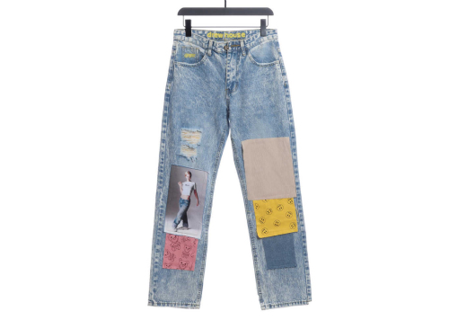 Drew Smiley Bear Patch Ripped Denim Trousers pants
