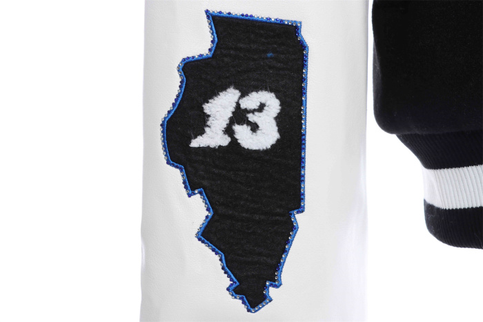 Off White OW 22Fw Hot Diamond Embroidered Wool Panel Padded Baseball Jacket