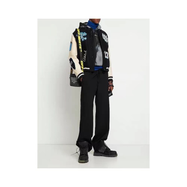 Off White OW 22Fw Hot Diamond Embroidered Wool Panel Padded Baseball Jacket