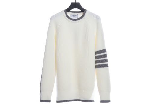 ThomBrowne New Season 22Ss Four-Stripe Pullover Long Sleeve Crewneck Sweater