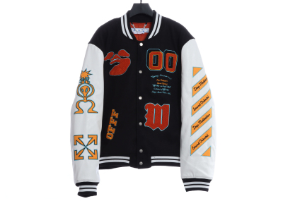 OW 22Fw alien arrow embroidered woolen stitching jacket thickened cotton baseball uniform jacket