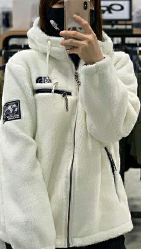 The North Face Double Laminated Sherpa White Zip Jacket