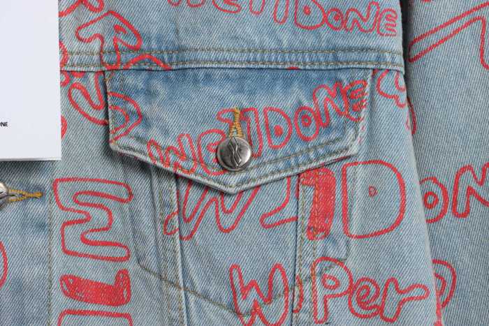we11done distressed graffiti printed denim jacket