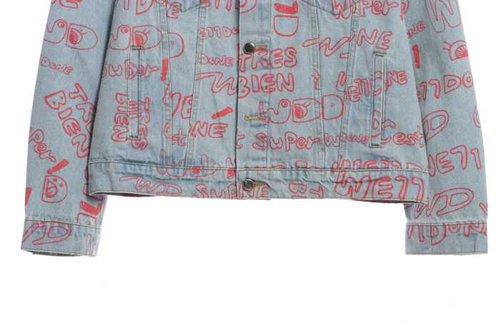 we11done distressed graffiti printed denim jacket