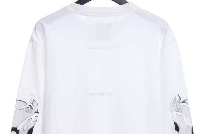G1venchy Sleeve Dog Head Print Round Neck Long Sleeve T-Shirt