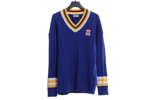 LOEVVE SS22 striped color block V-neck pullover sweater