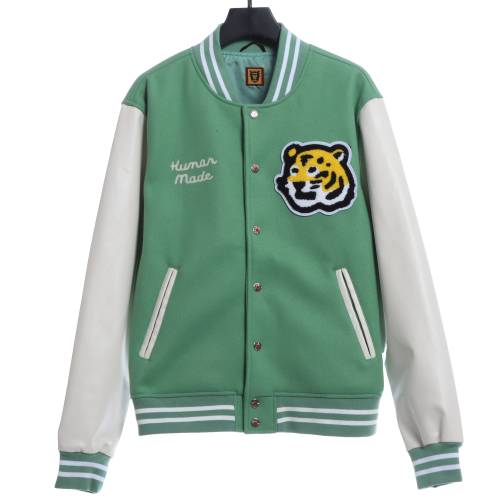 Human Made Tiger head embroidered leather sleeve splicing baseball Jacket 2022