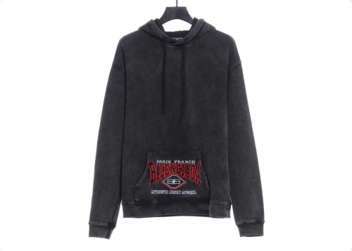 B-l3nc1aga heavy washed pocket embroidered hoodie