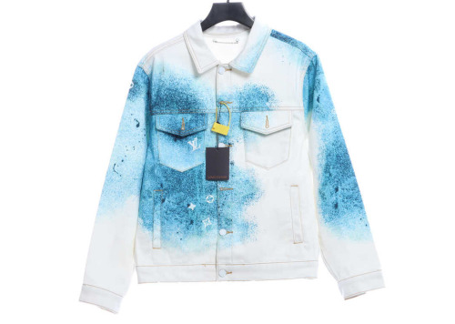 Lu starry sky spray-painted blue and white gradient denim jacket