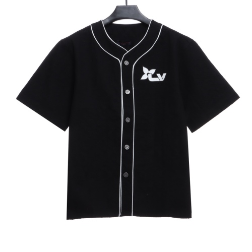 L*V  denim jacquard black baseball shirt