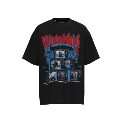 Gallery Dep Retro black-and-white TV set printing and washing to make old short sleeves