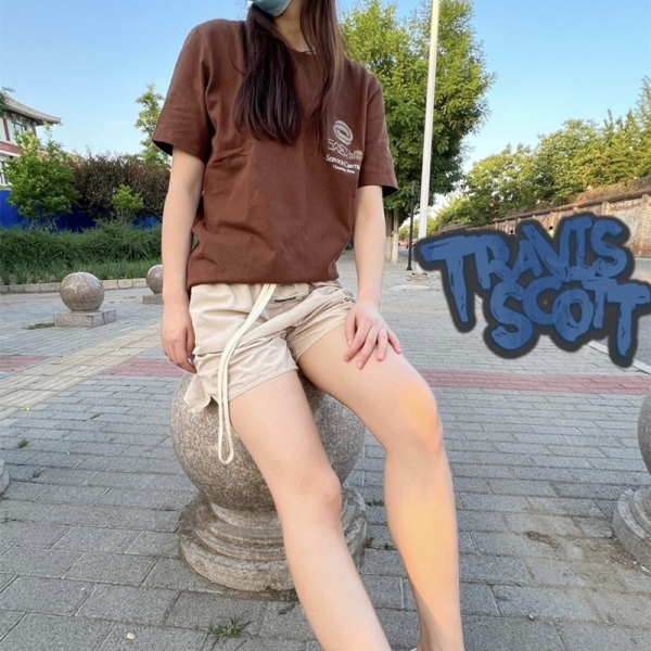 Travis Scott Solid color letter pattern printing short sleeves